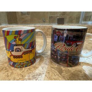 The Beatles Yellow Submarine & Route 66 Ceramic Coffee Mugs Set